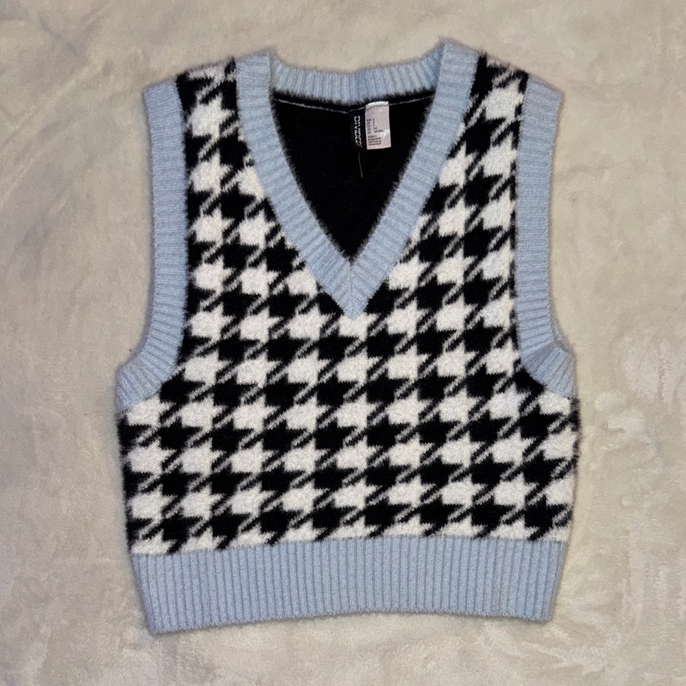 Blue and Black Houndstooth Sweater Vest
